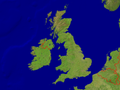 Britische Inseln Satellit + Grenzen 1600x1200